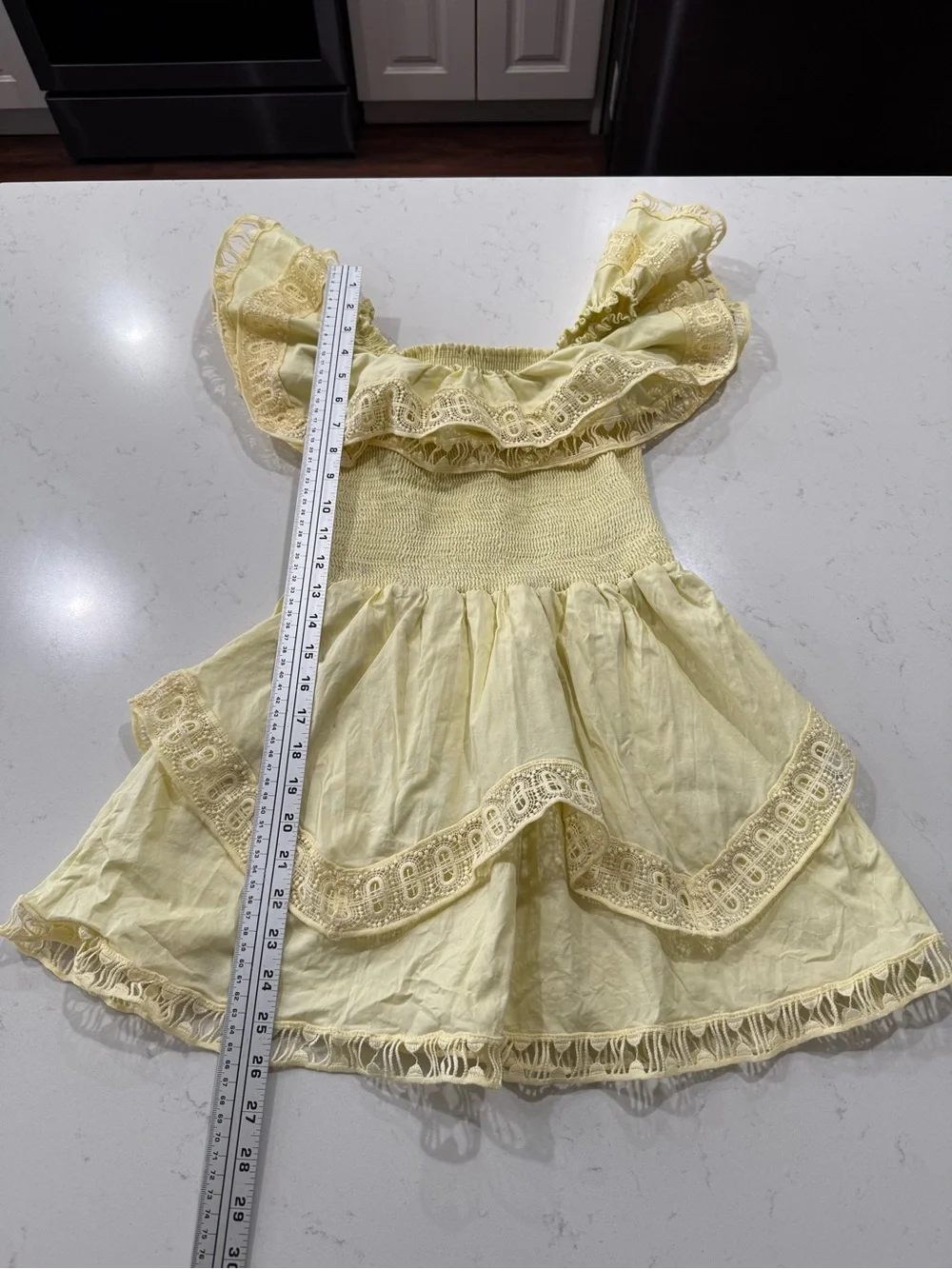 Soft Yellow Off-Shoulder Ruffle Mini Dress - Picture 8 of 12